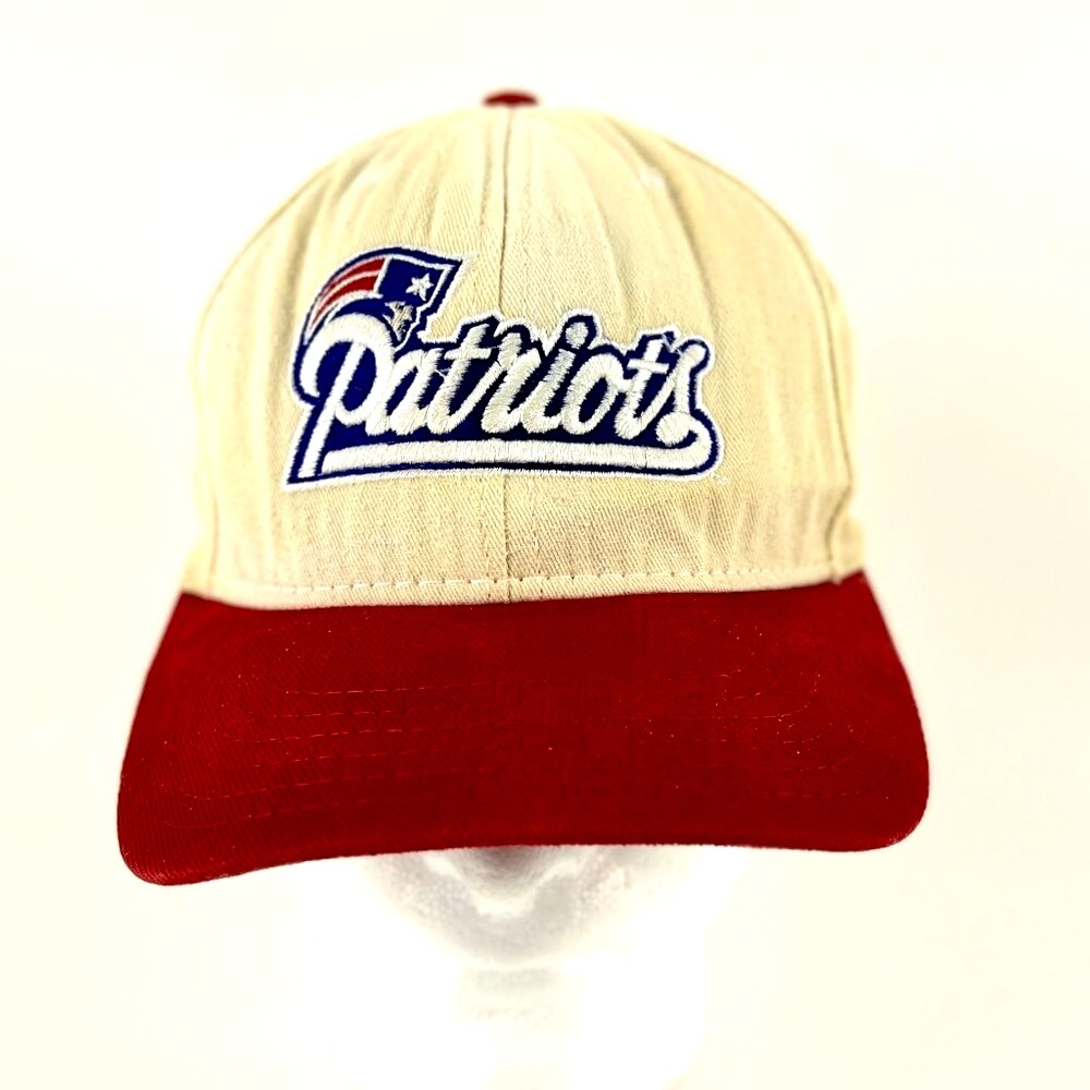 VTG 90s Patriots Football cap hat Beige red brim Team NFL American needle RARE